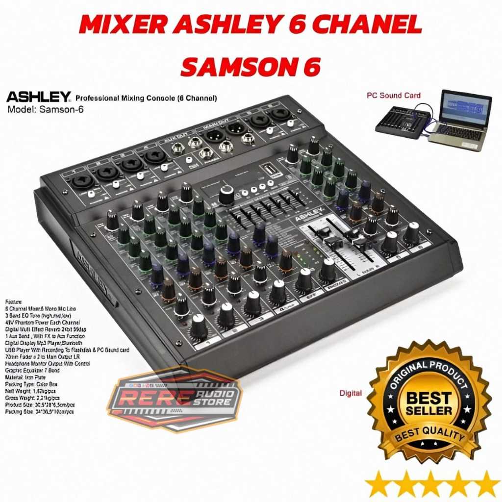 MIXER SAMSON 6 ASHLEY / Mixer 6 Channel SAMSON 6 USB Bluetooth Efek 99 DSP