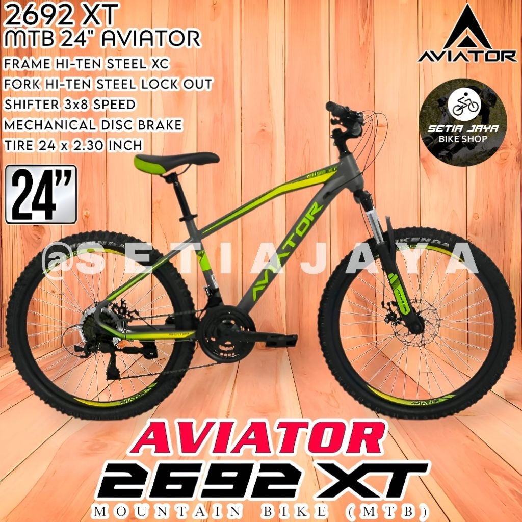 Sepeda Gunung MTB 24 Inch AVIATOR 2692 XT Frame Steel, 3x8 Speed, Rem Cakram, Mountain Bike By Pacif