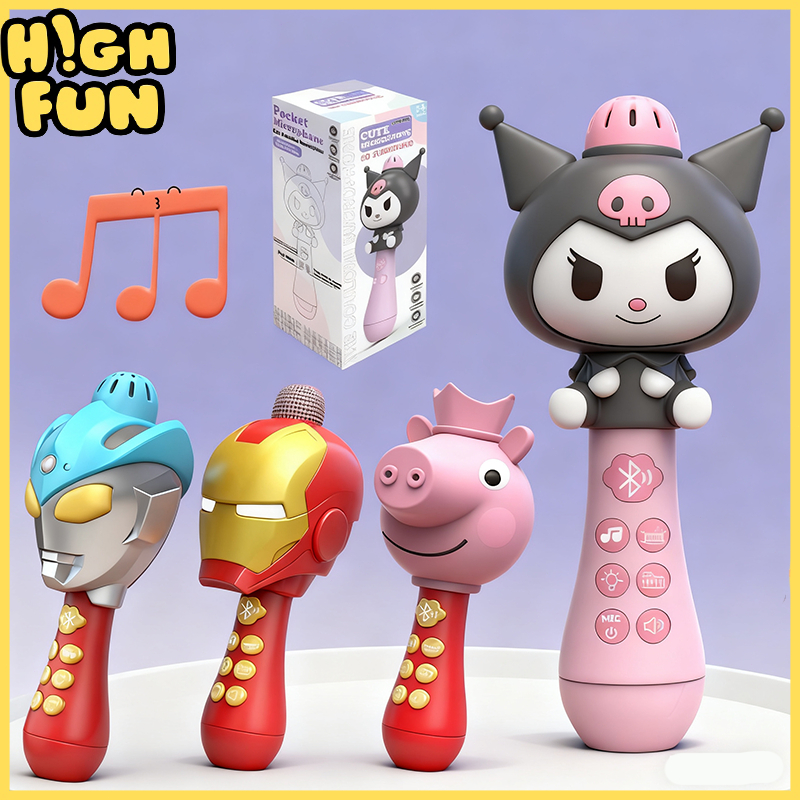 HIGHFUN Mikrofon Anak Bluetooth Wireless Speaker Mainan Mikrofon Kartun Nyanyi Anak Perempuan