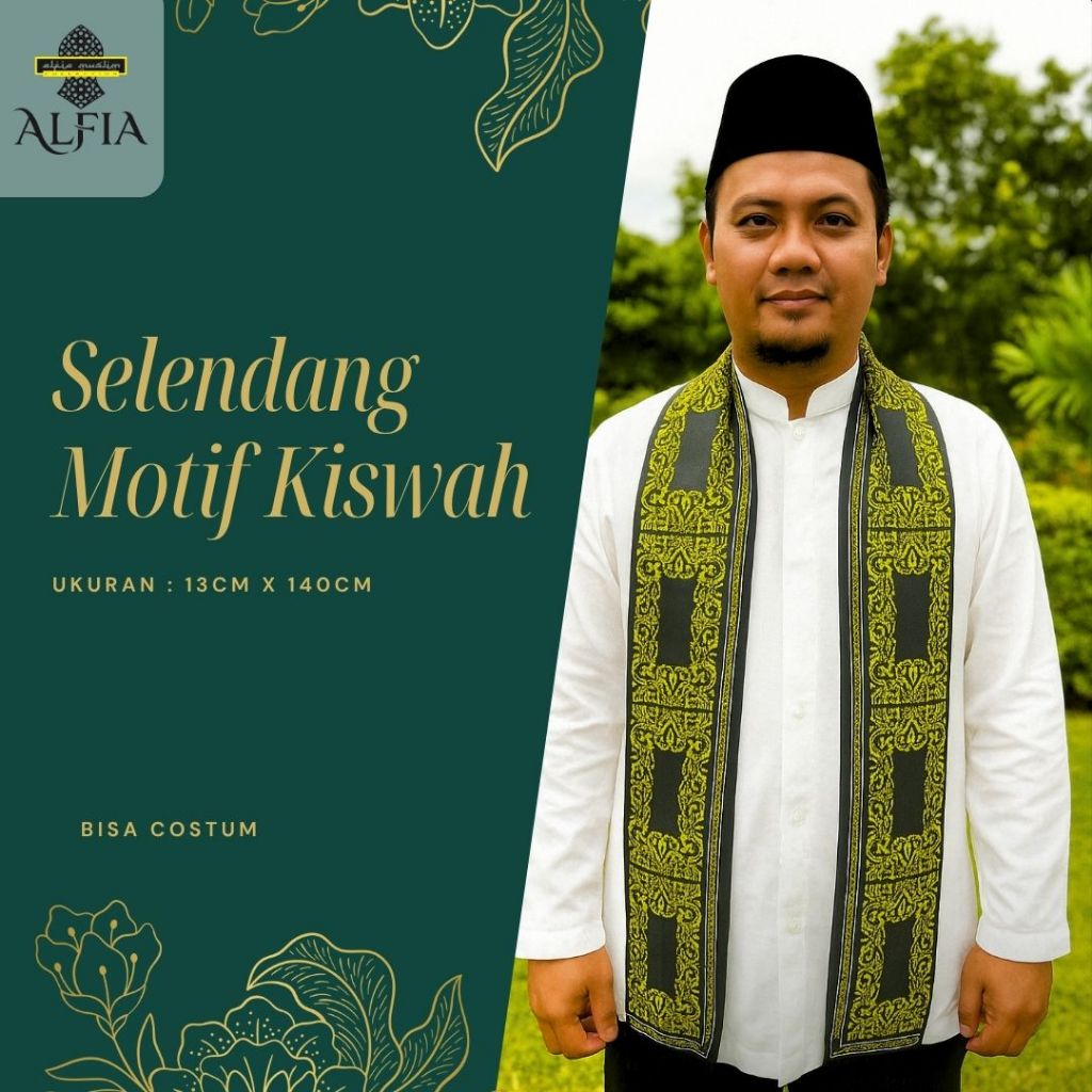 Selendang Motif Kiswah / Cukin / Syall / Selendang Motif Timur Tengah – Kain Premium Hitam Emas