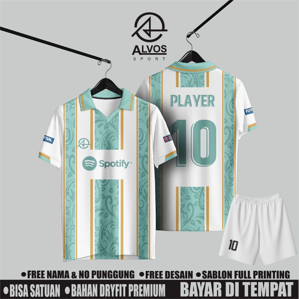 Custom Jersey Bola Futsal V3 PUTIH HIJAU / Jersey Futsal Custom