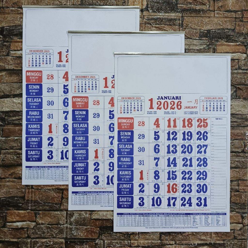 Kalender Dinding / Kalender Kerja Medium Cina Tahun 2026 Kertas Hvs
