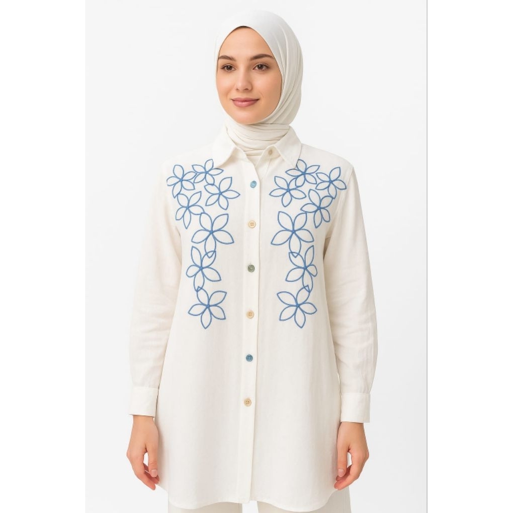 Tunik katun linen import bordir