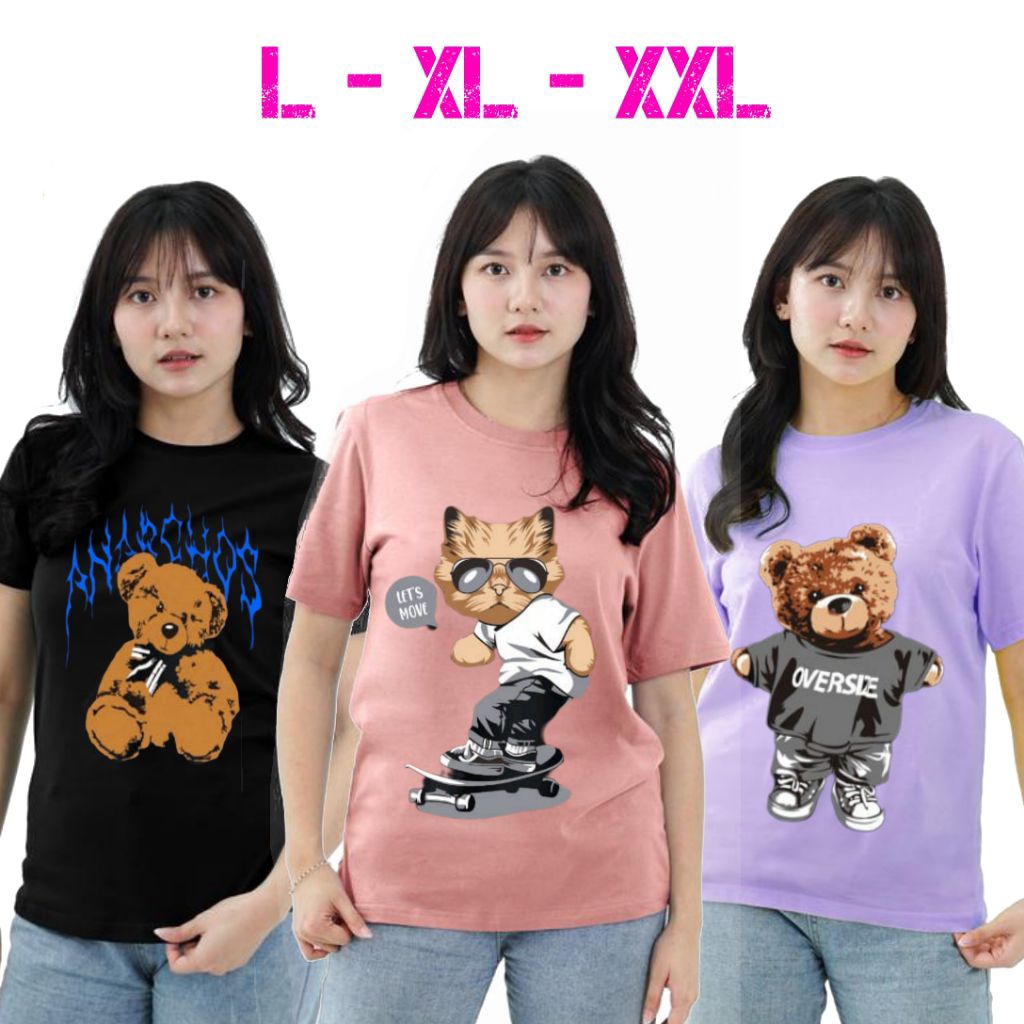 Kaos wanita 50 ribu dapat 3 / baju cewe oversize / kaos wanita dewasa oversize / kaos jumbo / kaos m