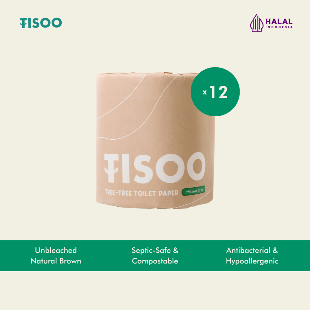 TISOO Toilet 250s'2ply (12 Rolls) Bamboo Tissue Paper / Tisu Gulung Bambu / Compostable & Flushable