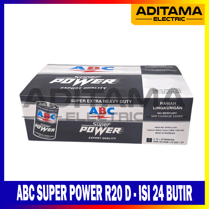BATERAI ABC SUPER POWER HITAM BESAR R20 SIZE D ISI 24 PCS