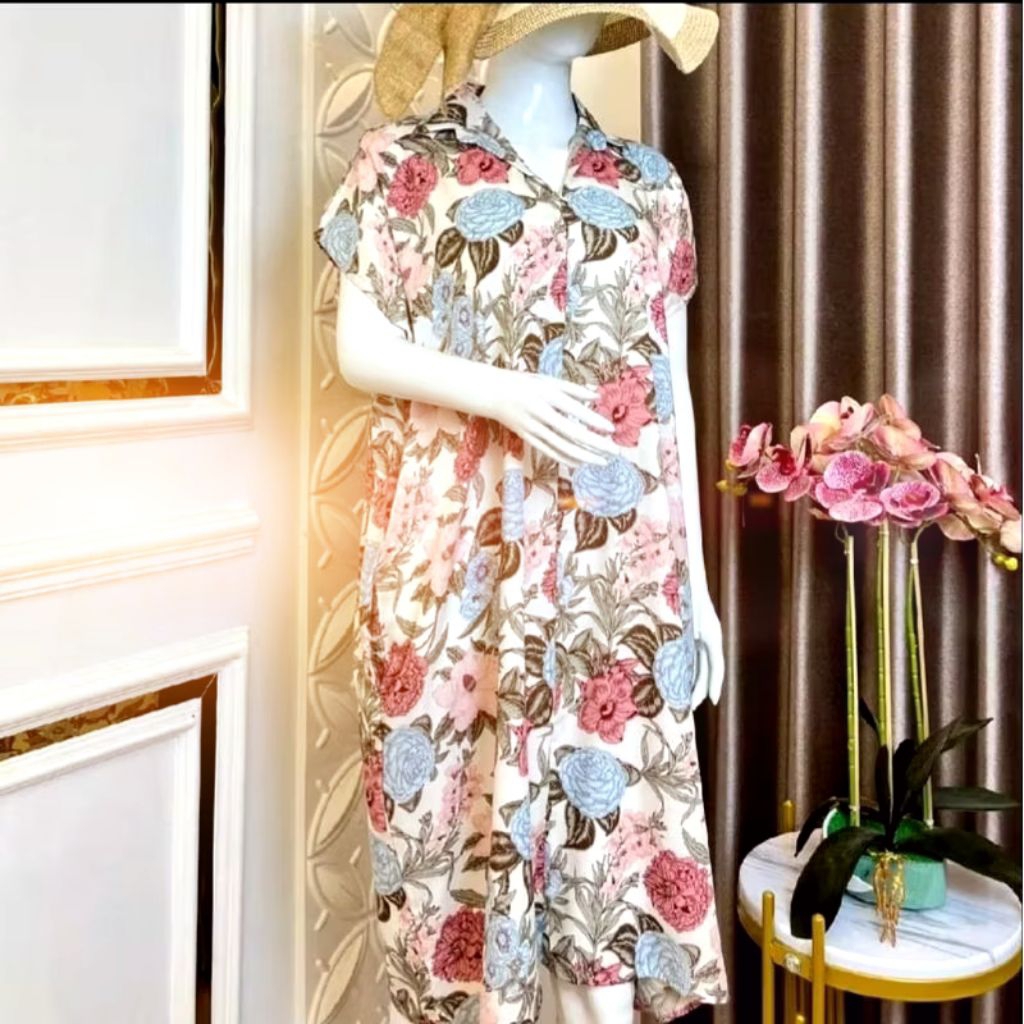 DASTER TIARA KERAH V-NECK/ DASTER KERAH JUMBO/ DASTER RAYON MOTIF NAURA