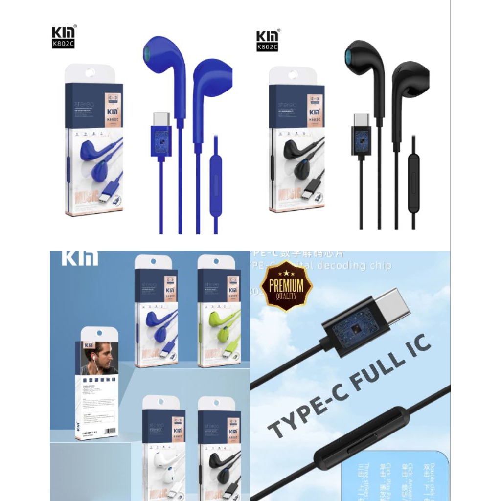 ELCOM KM KYIN K802C EARPHONE TYPE C ORIGINAL STEREO DAC CHIP DIGITAL HEADSET FULL IC PREMIUM QUALITY