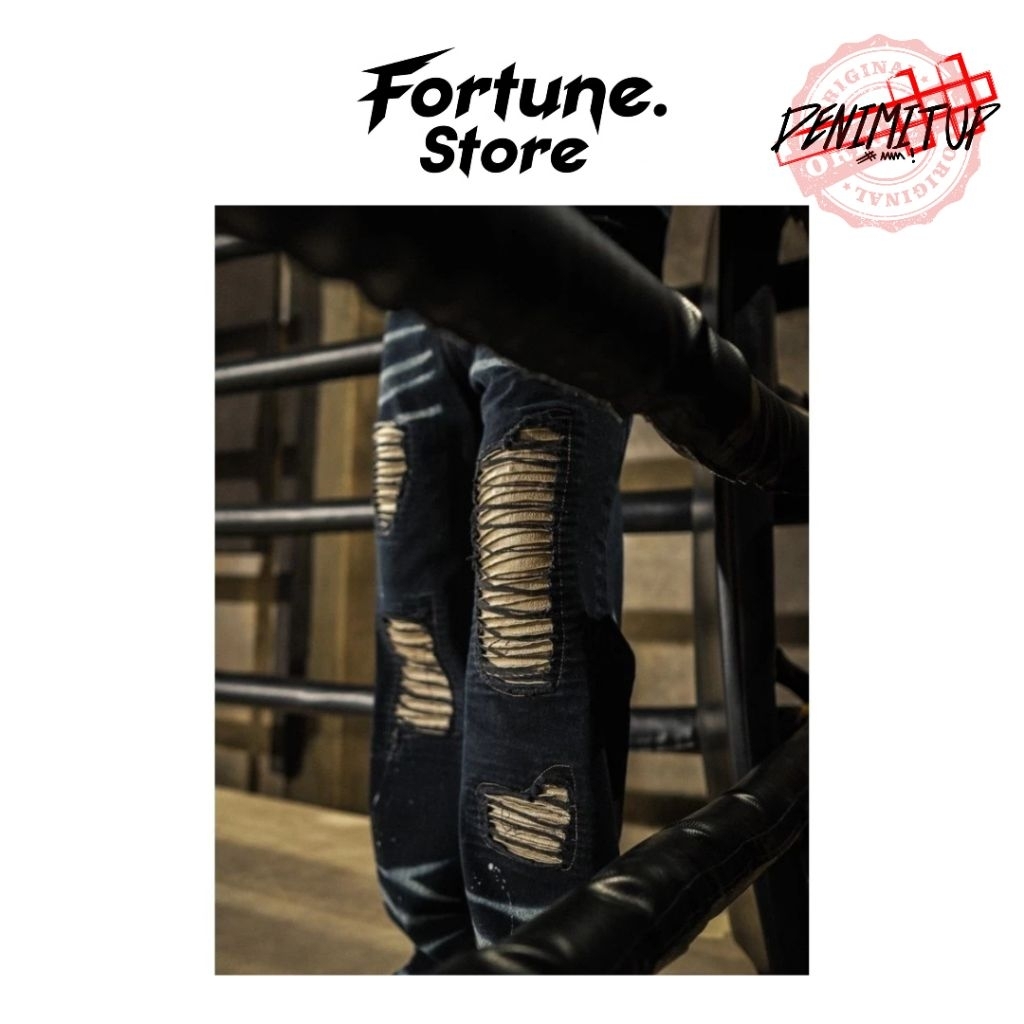 Hamjeansku &quot;DENIMITUP&quot; H1 Baggy Leather - Falcon Black Splatter - Celana Jeans