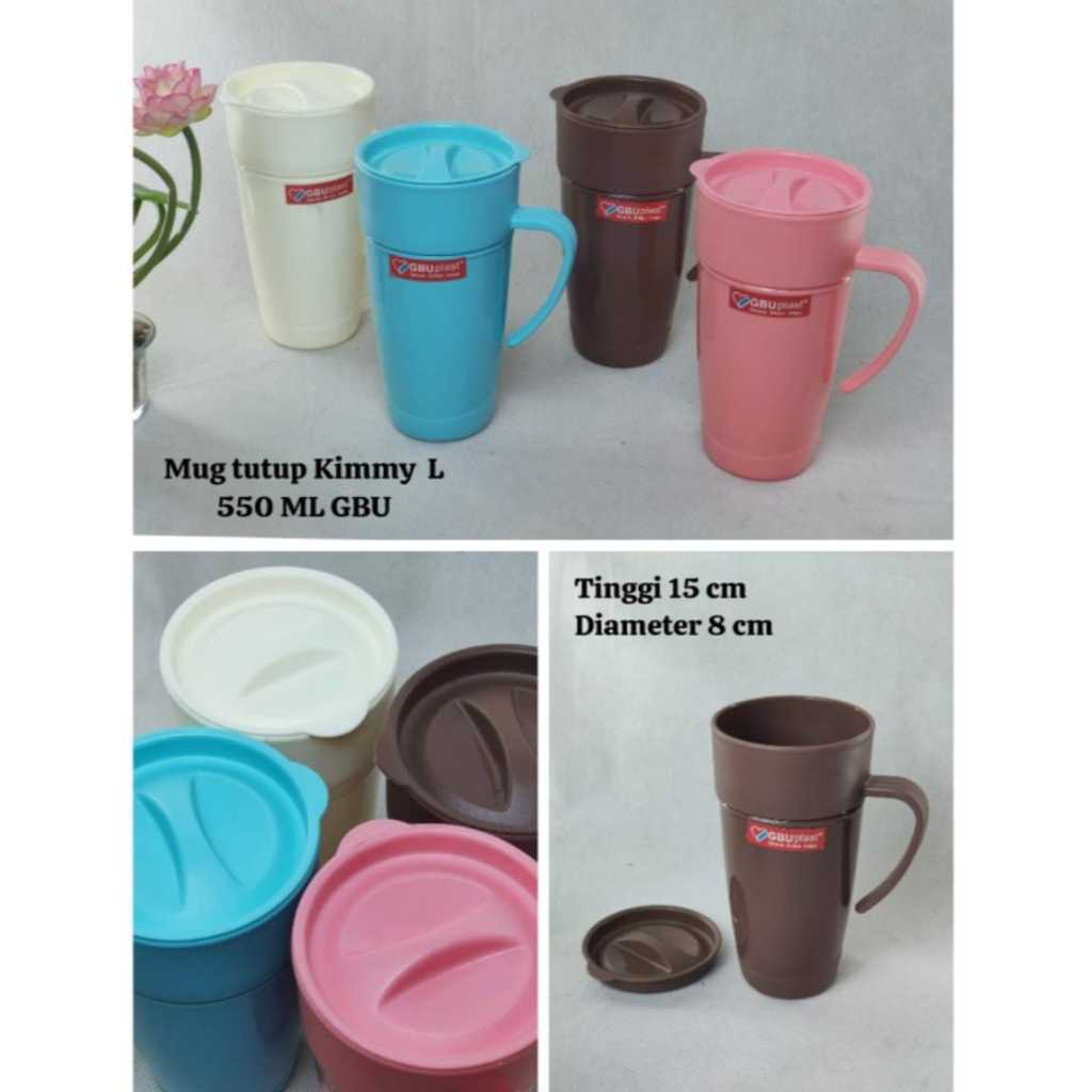 TERMURAH GBU Gelas Mug Cangkir / GELAS KOPI Plastik Kimmy Tutup Besar 550ml