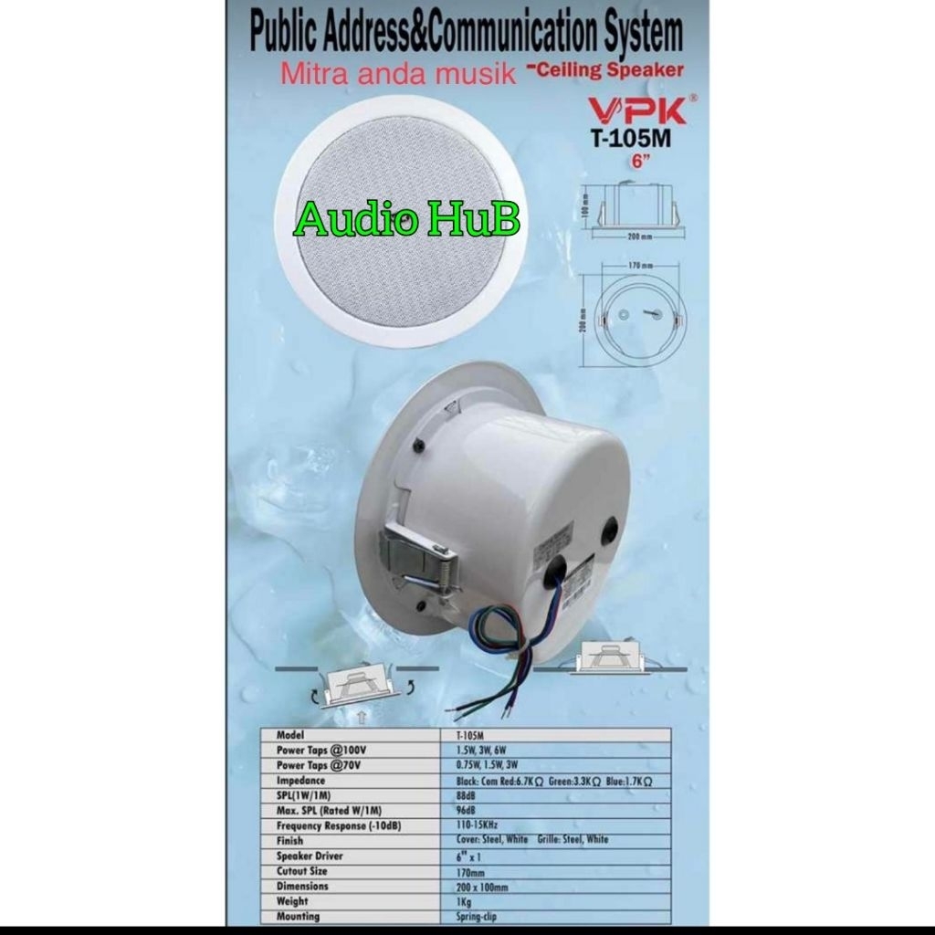 speaker ceiling plafon speaker ceiling vpk t 105m t105m 6 inch  6 watt