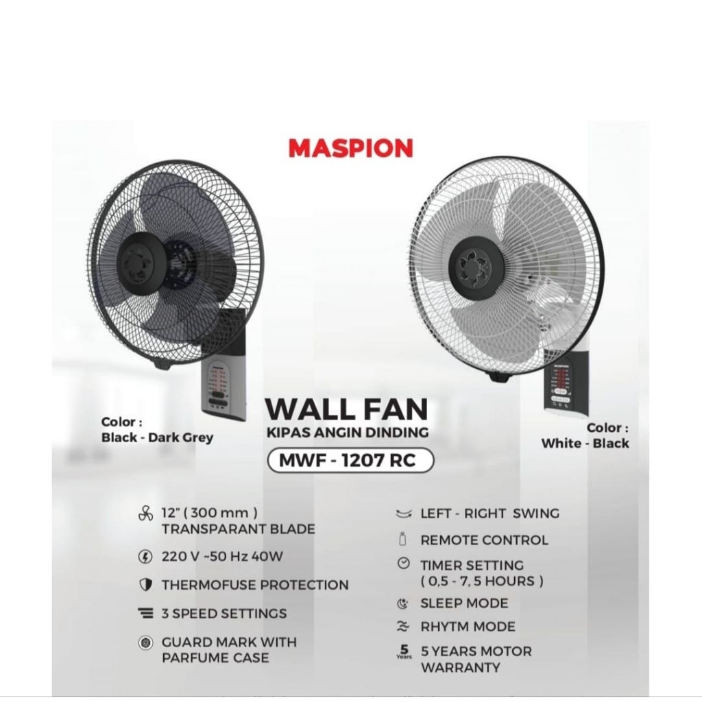 MASPION WALL FAN KIPAS ANGIN DINDING 12 INCH MWF-1207 RC REMOTE