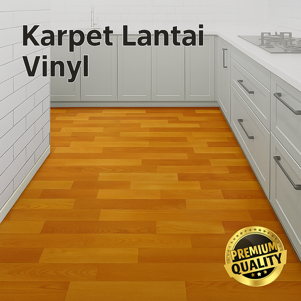 Karpet Lantai Vinyl Lebar 2m Motif Kayu Cokelat / Tikar Vinyl Anti Air / Taplak Meja Meteran - BD