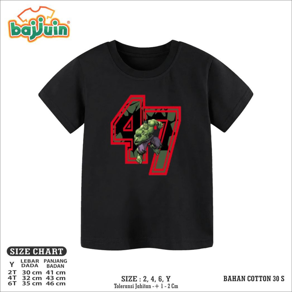 Bajjuin - Kaos ANak HULK 47 Hitam Lengan Pendek Bahan Cotton Combet