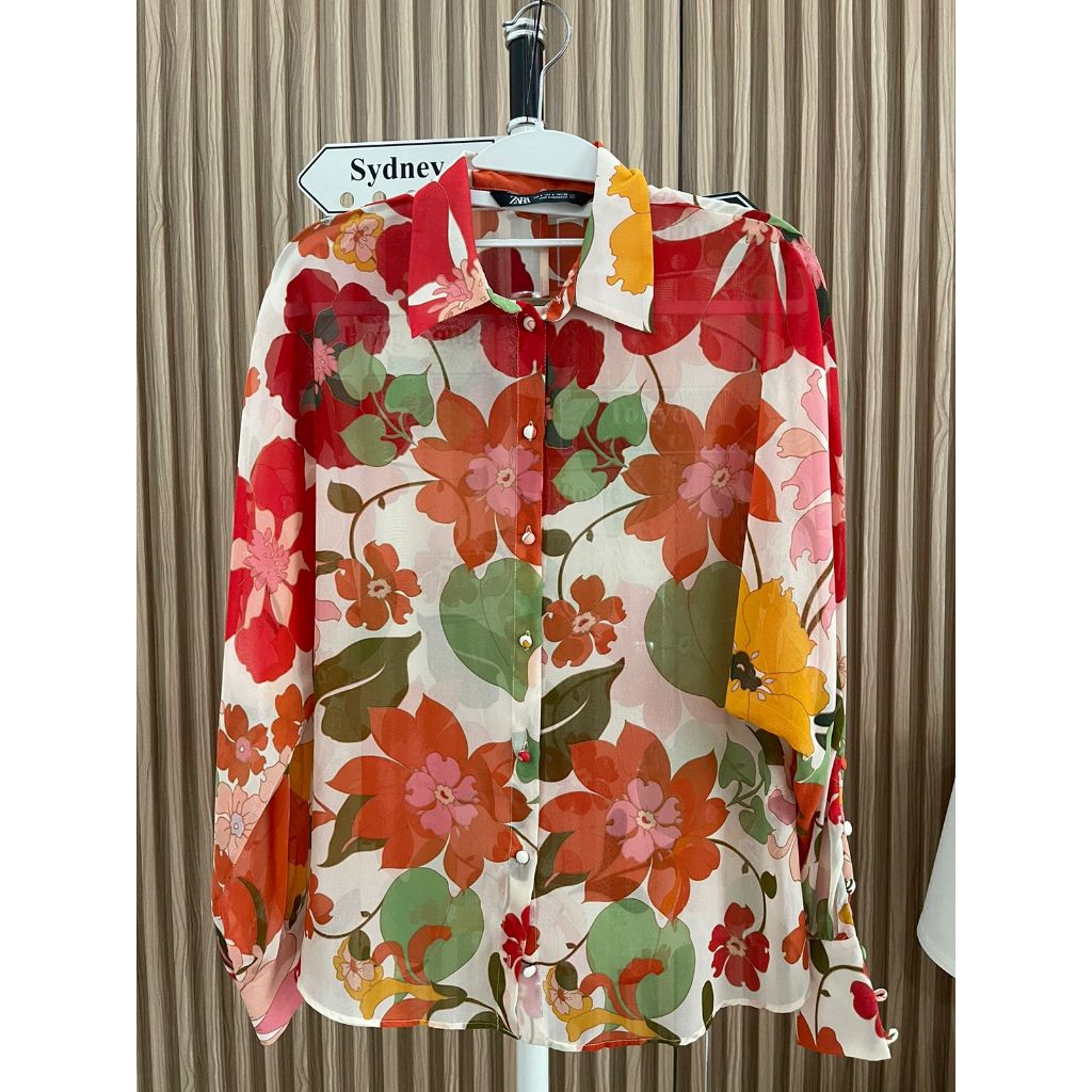 ZARA Kemeja Satin Silk Premium Motif Bunga Cantik