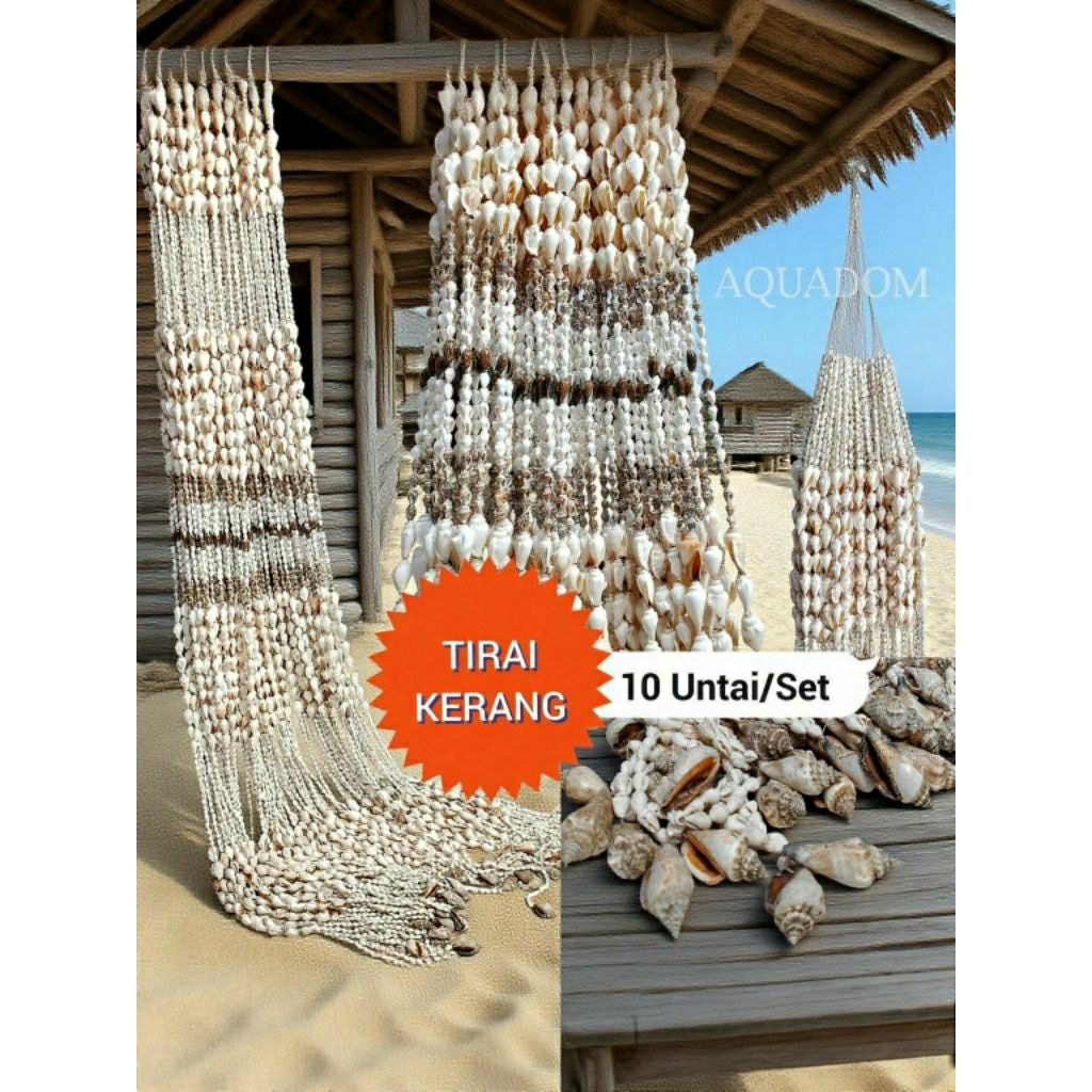 TIRAI KERANG SEA SHELL CURTAINS HORDENG KERANG PEMBATAS RUANGAN HANDMADE HIASAN PINTU JENDELA
