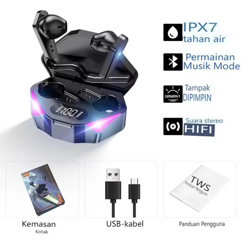[MW] TWS X15 Gaming Earphone Bluetooth No Delay Smart Display Hi-Fi Stereo Bluetooth