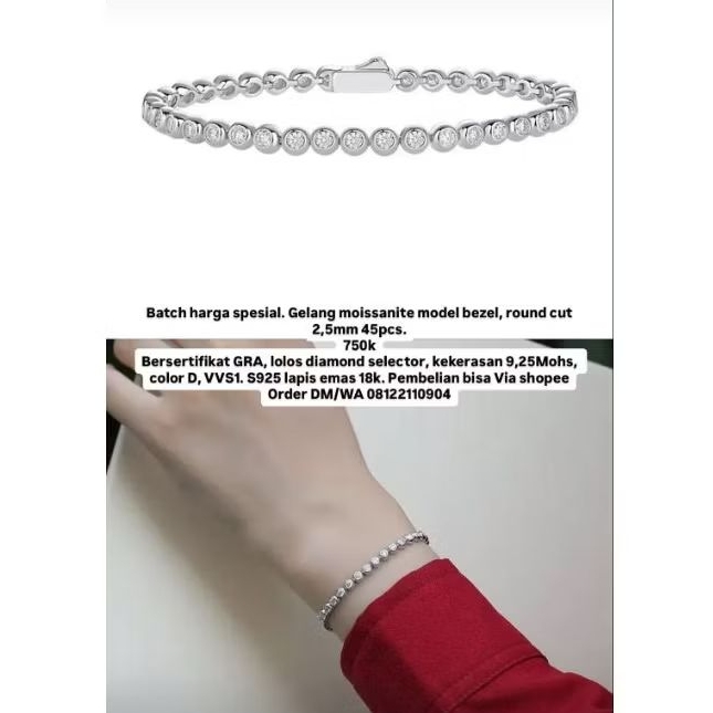 gelang bezel 2,5mm ttal 45pc diamond moissanite