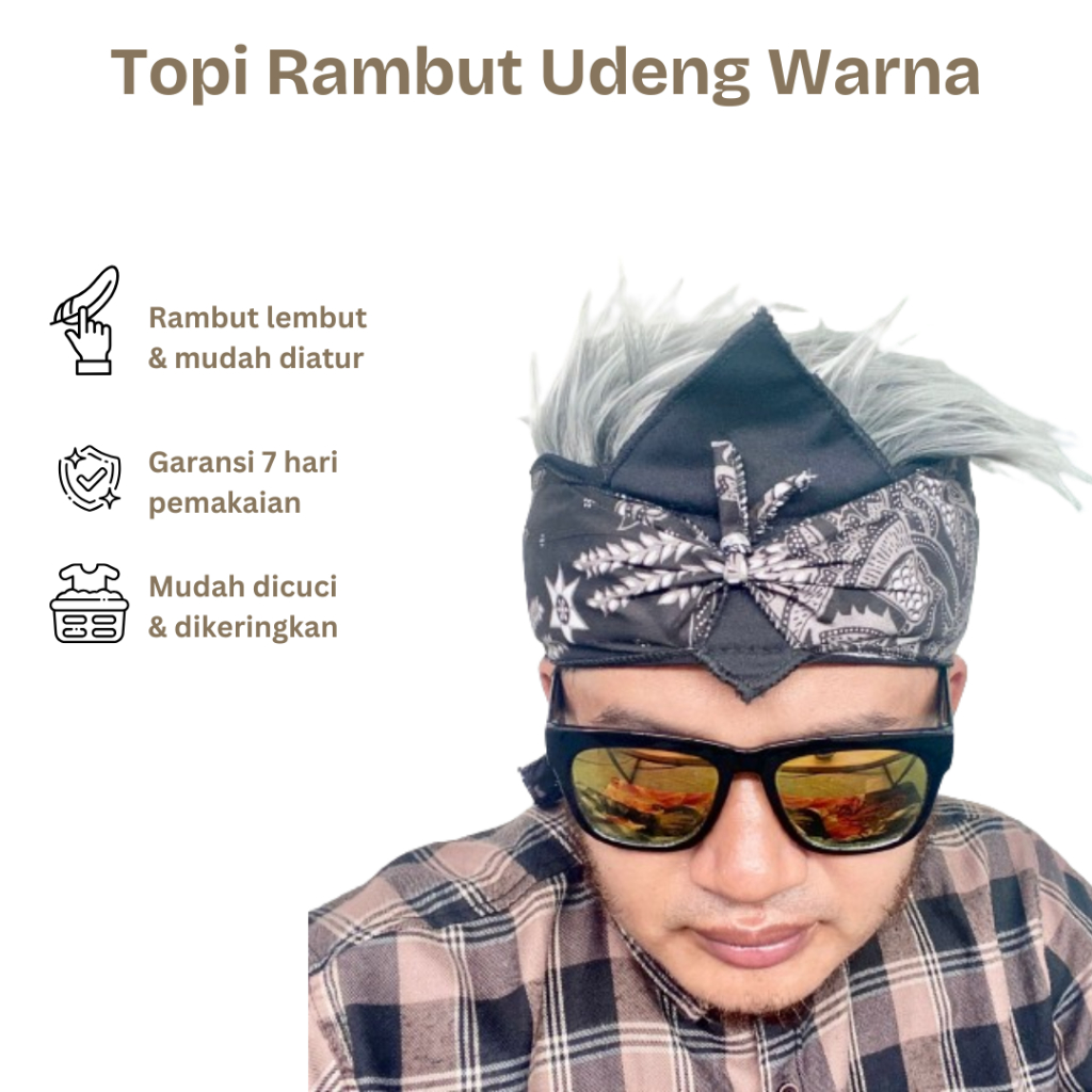 Topi Rambut Udeng Pria, Udeng Rambut Pria Sunda, Topi Rambut Palsu Bulu Udeng Batik