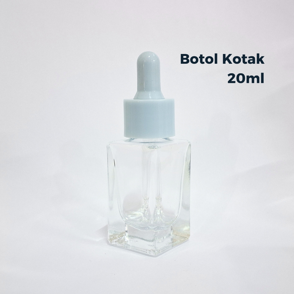 Botol Kaca 20ml Kotak Bening Tutup Biru Muda Botol Pipet Skincare Serum Dropper 20KT