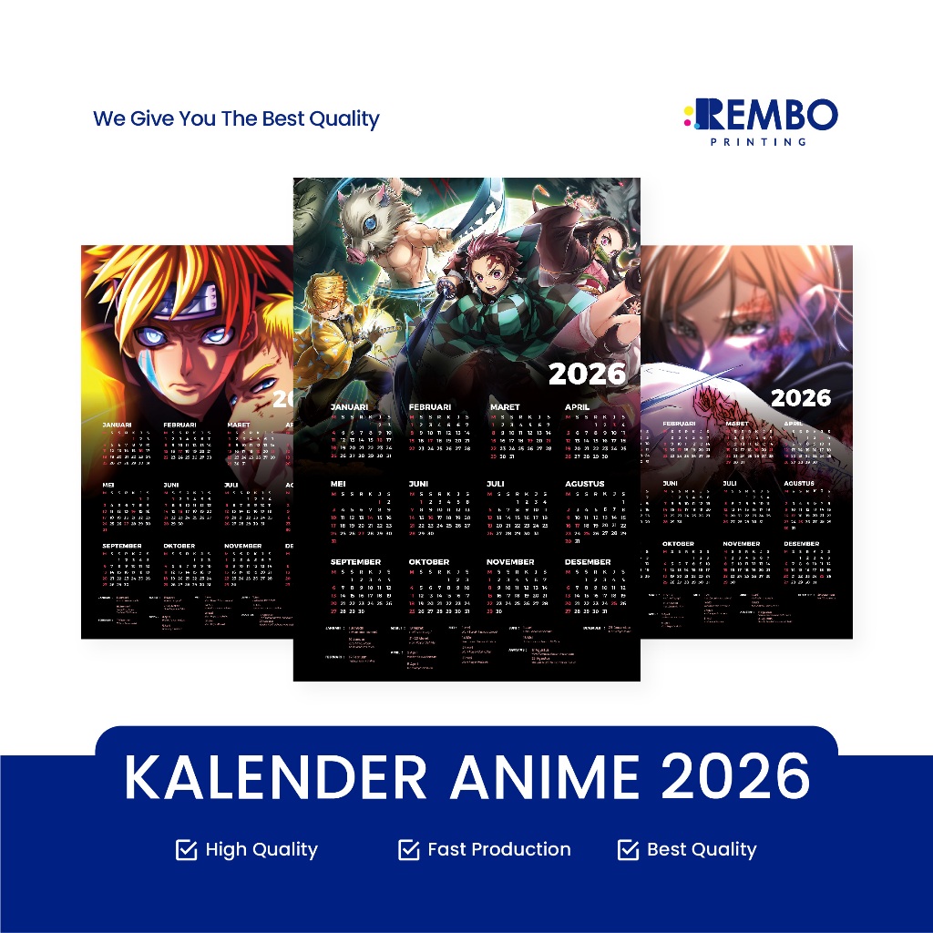 Kalender Anime 2026 / Kalender Demon Slayer / Kalender Dinding Anime / Tokyo Revengers