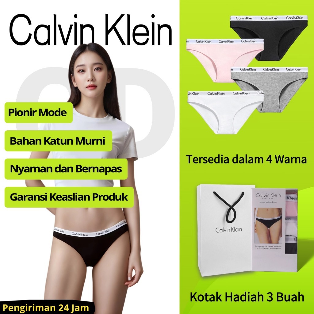 Celana dalam wanita Calvin Klein asli berbahan katun murni - CK bikini segitiga pinggang sedang isi 