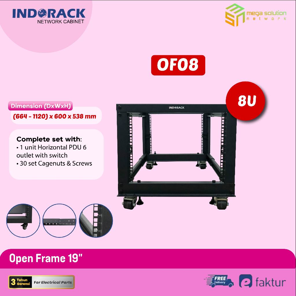 OF08 - OPEN FRAME 8U 19inch - INDORACK