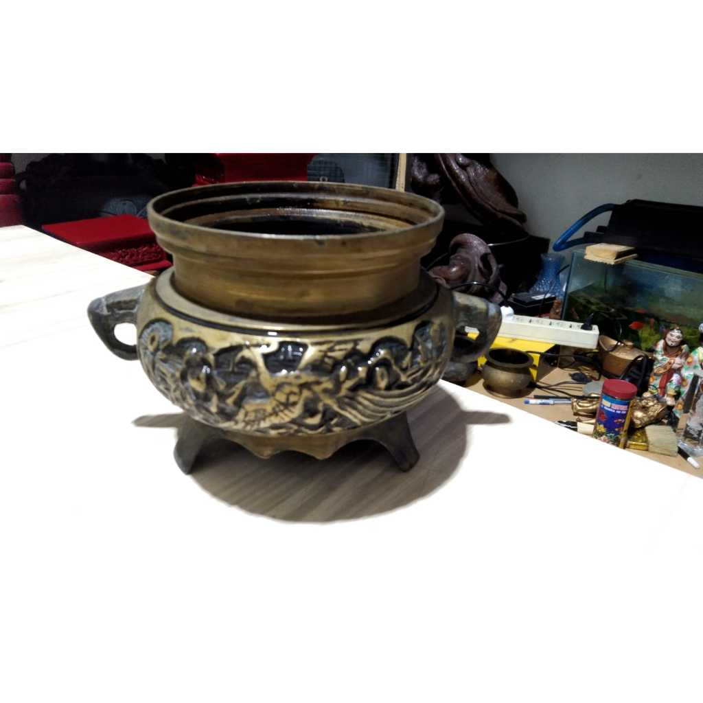 Tempat Hiolo Kuningan Burung Phoenix Kuno Jadul Antik