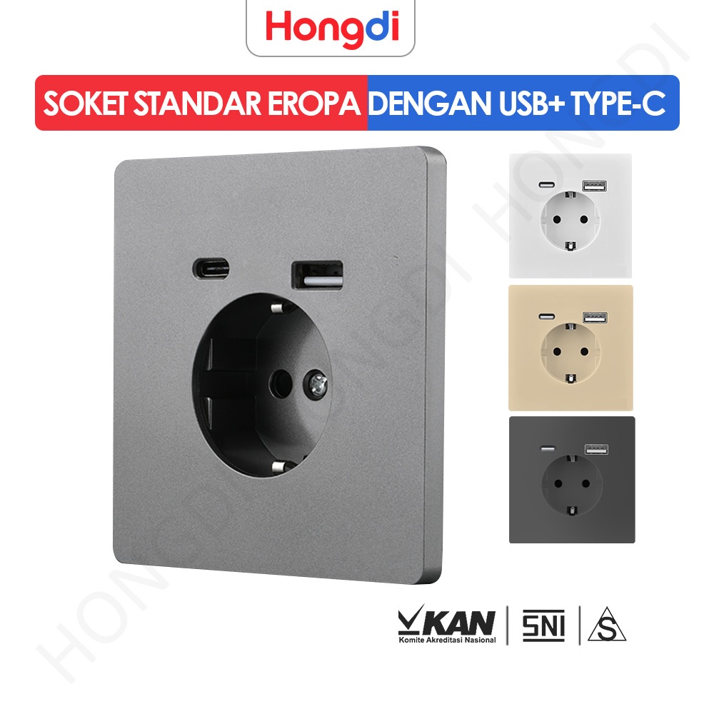 HONGDI Saklar stop kontak Saklar dinding aesthetic Soket standar eropa Stop kontak usb Stopkontak