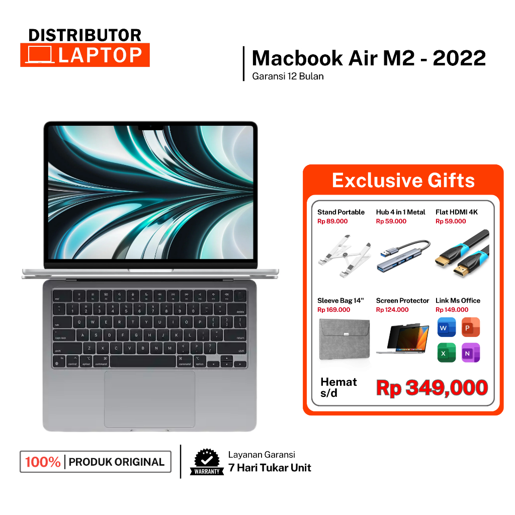 Apple MacBook Air M2 Chip 2022 - 13 Inch [ RAM 8GB SSD 512GB 256GB ]