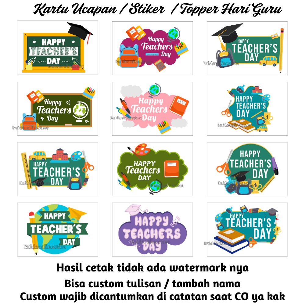 Sticker / Kartu Ucapan / hangtag / Topper Selamat Hari Guru Stiker Happy Teacher's Day Label kemasan