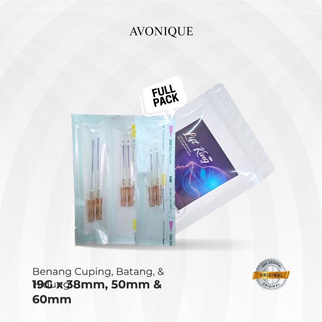 Satu Pack Liftking Benang Jenis PDO - Area Cuping & Batang Hidung Ukuran 19G x 38, 50 & 60mm