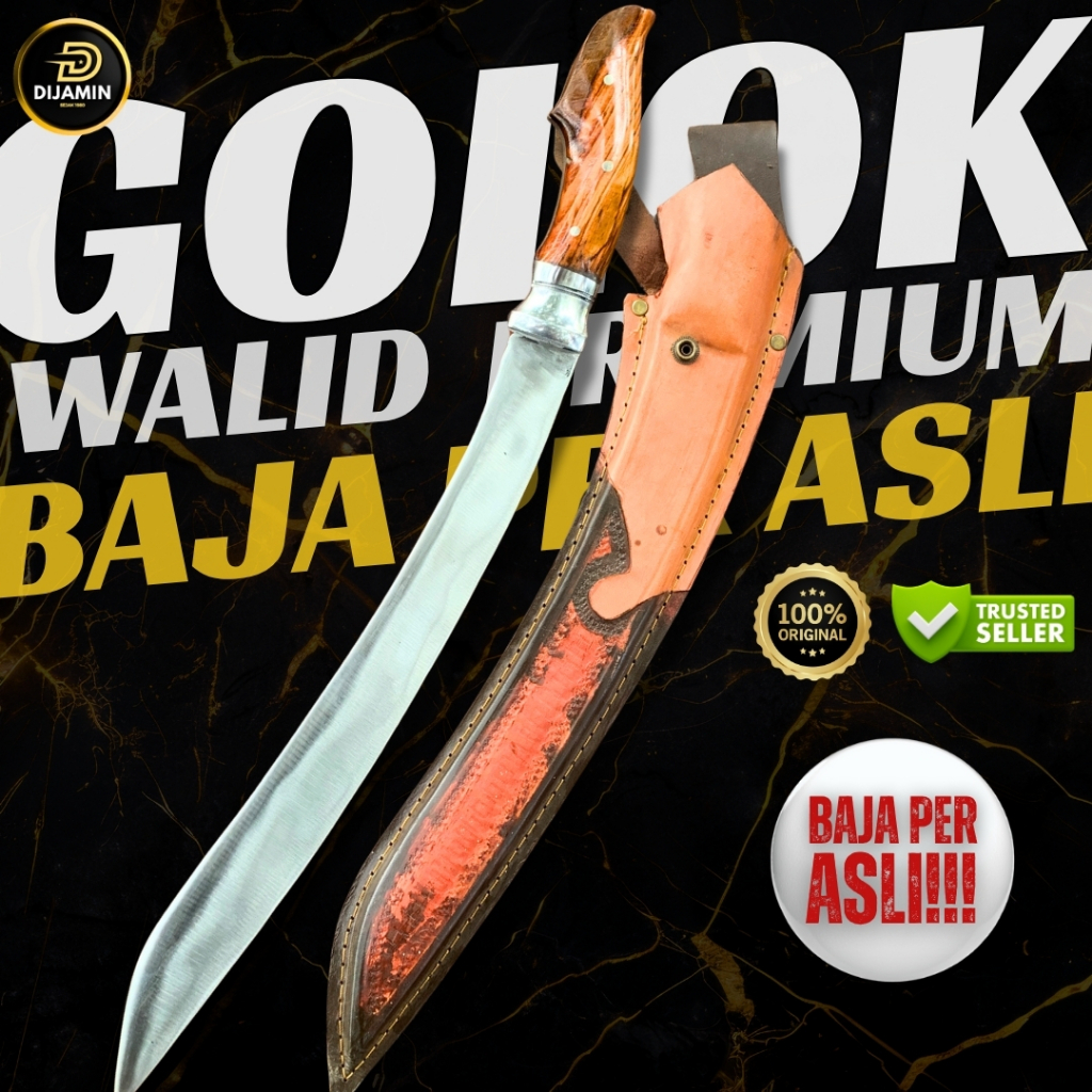 GOLOK KEBUN WALID SARUNG KULIT MERAH Panjang Bilah 40 Cm | Perkakas Kebun Multifungsi Sembelih > GOL