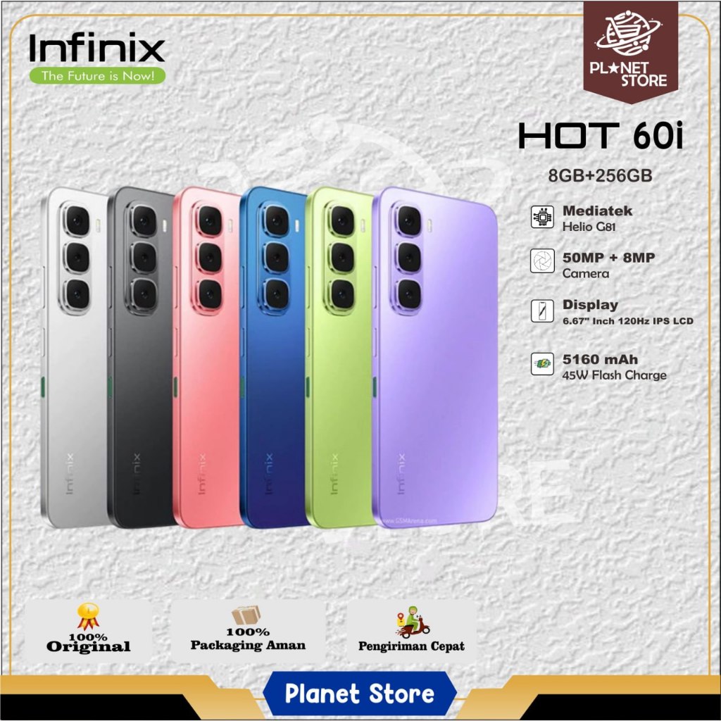 Infinix Hot 60i 4G RAM 8/256GB | Battery 5160mAh | 50MP + 8MP Camera | Garansi Resmi Indonesia