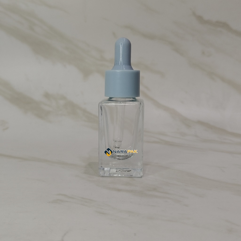 Botol Kaca 10ml Kotak Bening Botol Pipet Serum Skincare TUTUP Biru Polos 10KT