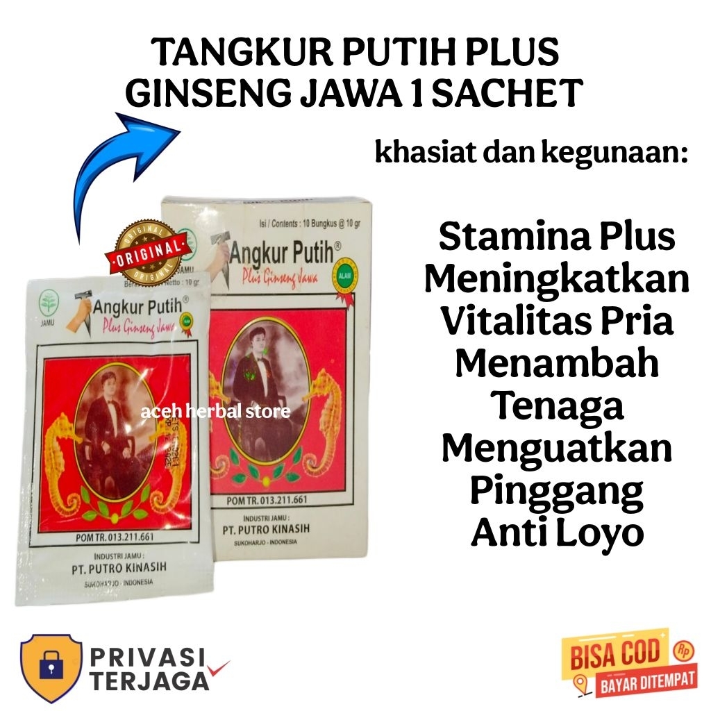 BPOM-Tangkur Putih + Ginseng Jawa 1 Sachet -Jamu Memelihara Stamina Pria [Original]Putro Kinasih ]