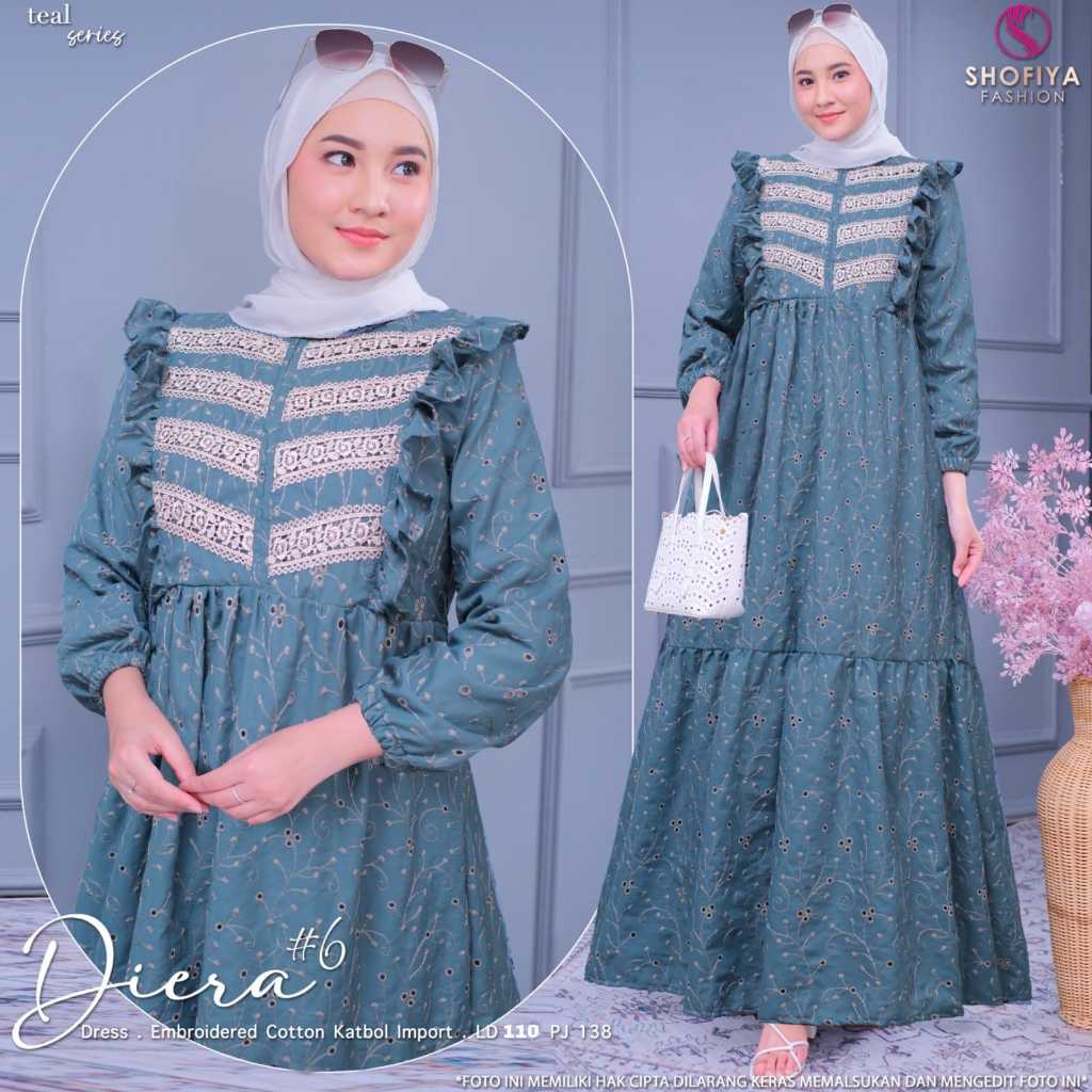 Diera Dress Original Shofiya Dress Diera Shofiya Fashion Embroidary Cotton Katbol  Gamis Shofiya