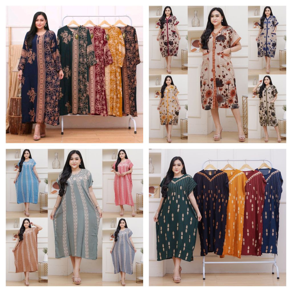 Daster Lowo Rayon/ Dress Piyama kaftan Jumbo/ Longdress Lengan panjang bumil busui