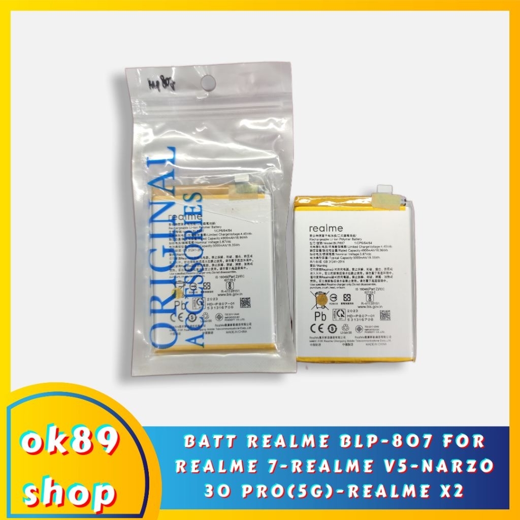 BATERAI REALME BLP-807 For Realme 7 - Realme V5 - Narzo 30 Pro (5G) - Realme X2 ORIGINAL HG (H 100%)