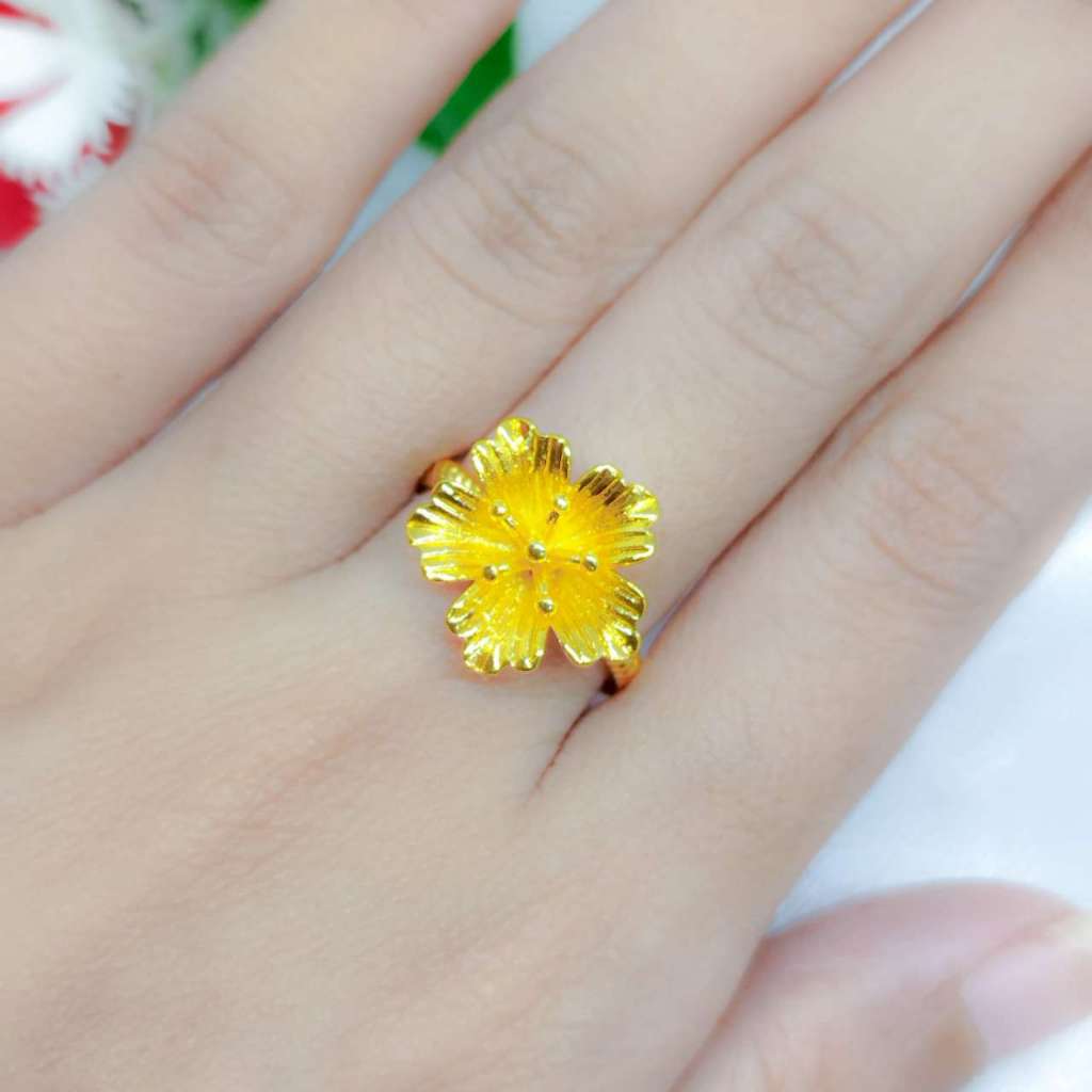COD Perhiasan Cincin Polos Desain Mirip Emas Asli Warna Lapis Emas 24K Rings Fashion Simple Anti Kar