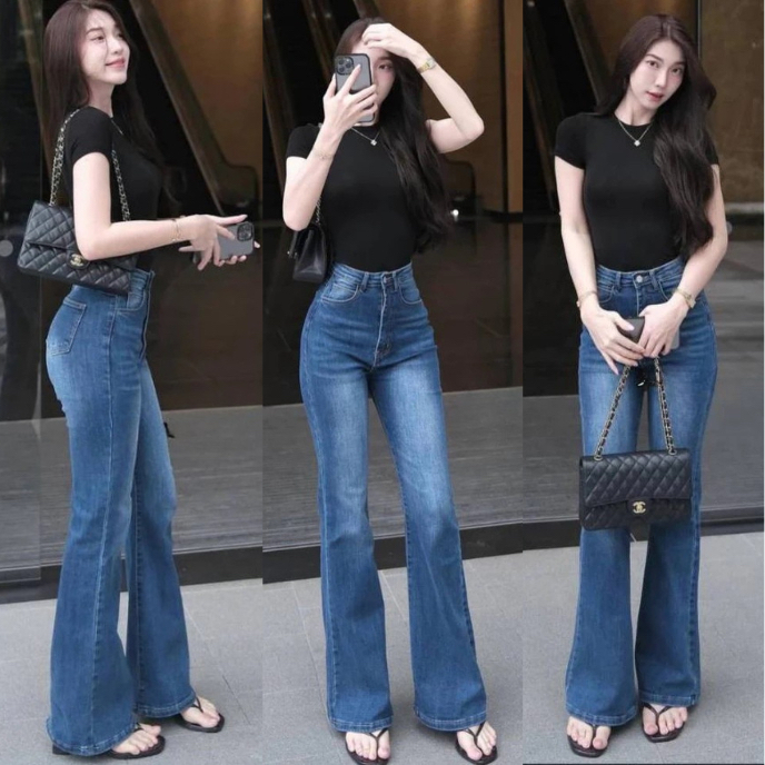 Highwaist Cutbray Jeans Retro 114 - Celana Jeans Cutbray Whisker Premium