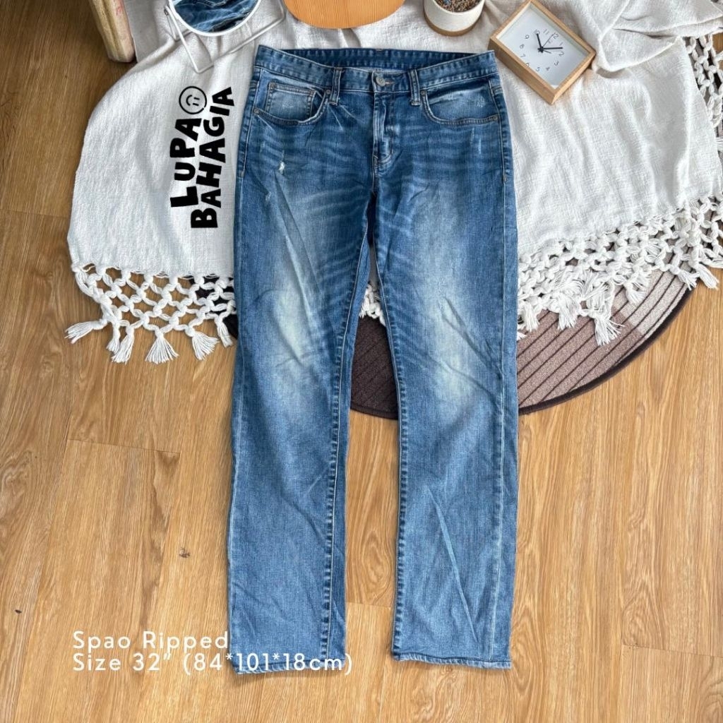 SPAO 1980 Ripped Fading Jeans Long Pants size 32" • 100% Original (Celana Panjang)