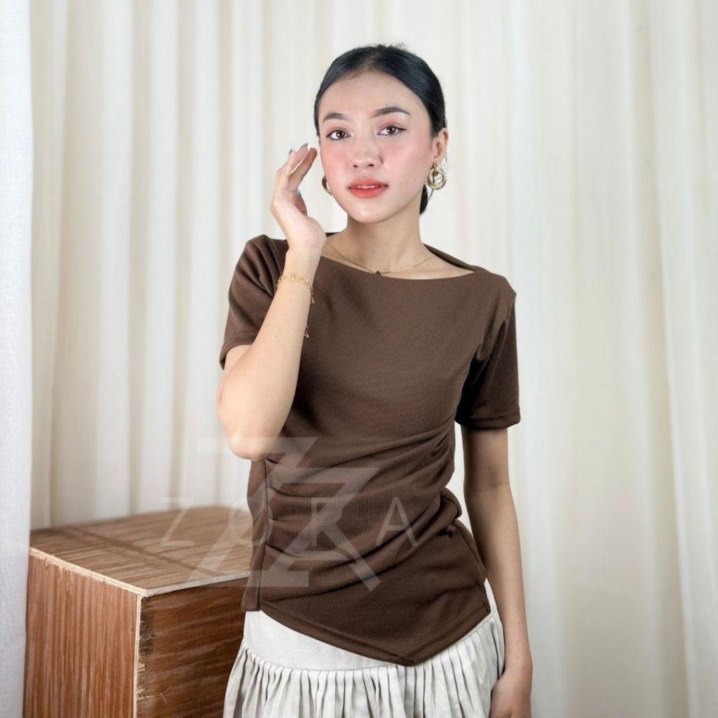 IRENNE KNIT BY ZORA | ATASAN KNIT WANITA KOREAN TOP BAJU KNIT WANITA LENGAN PENDEK BASIC TOP BASIC B