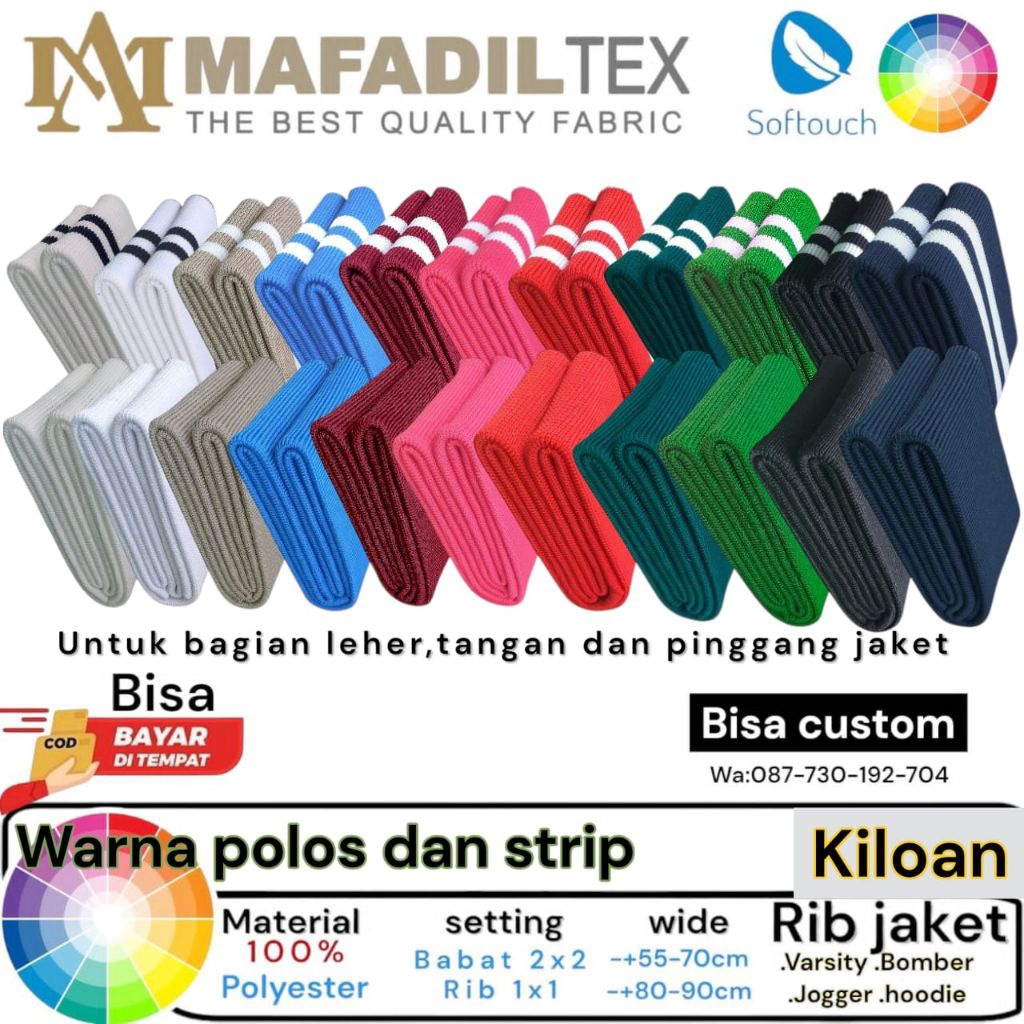kain rib bur jaket warna polos dan strip poliester premium leher pinggang tangan jaket harga kiloan