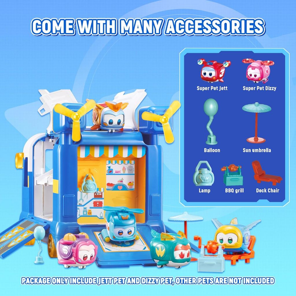 SUPER WINGS MUSIM 7, PANGKALAN MINI SUPER PET BARU, PLAYSET TRANSFORMASI DARI BUS KE PESAWAT, DENGAN