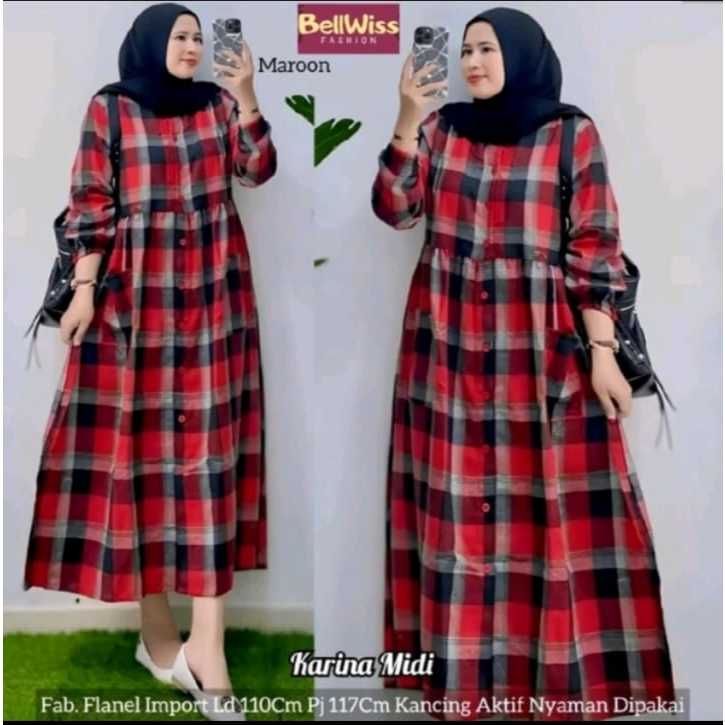 [[PROMO]] MIDI Dress Flanel Motif Kotak Busui Tebal//GAMIS WANITA TERKINNI//GAMIS WANITA TERBARRU