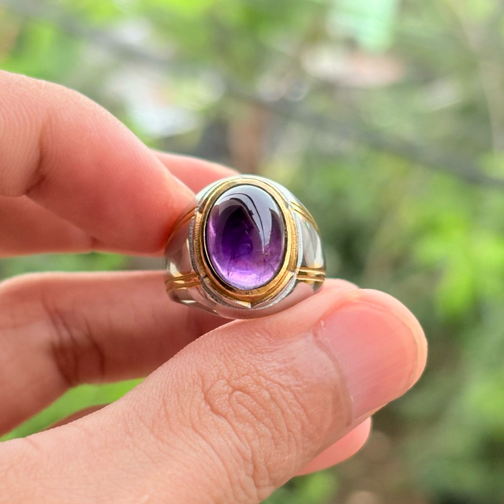 Cincin Batu Kecubung ungu berserat Super elegan