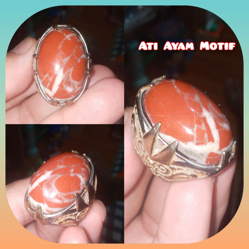 Cincin Batu Akik Jasper Ati Ayam Motif Antik Natural