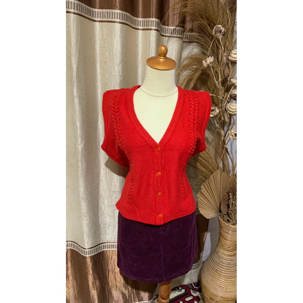 Atasan Wanita Vest Warna Merah Rajut Premium Baju Natal