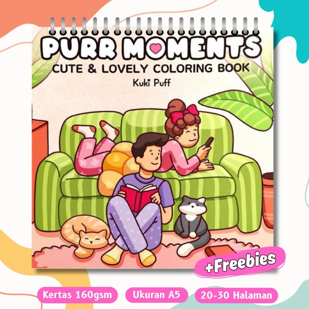 PURR MOMENTS Coloring Book For Adults Kids Buku Mewarnai Anak Dewasa A5 Spidol Marker